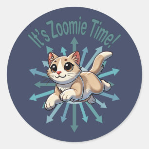 It's Zoomie Time Tan Bicolor Cat Classic Round Sticker