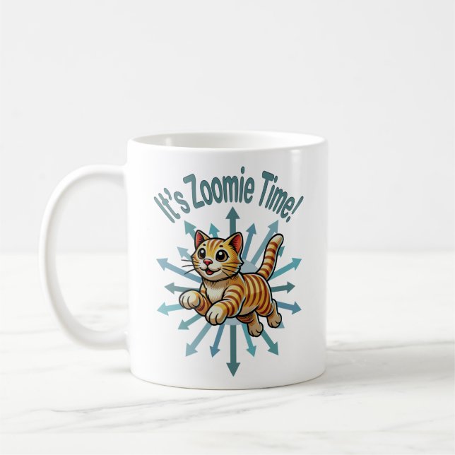 It's Zoomie Time Tiger Cat Coffee Mug (Left)