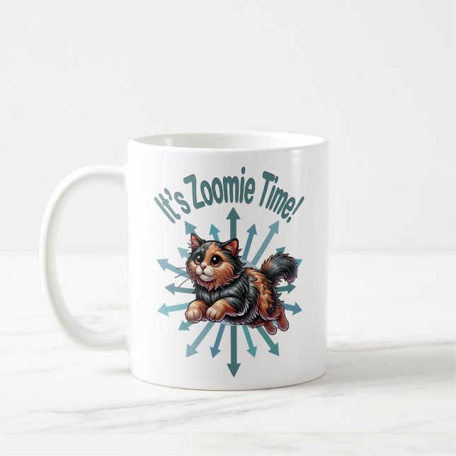 It's Zoomie Time Tortoise Shell Cat Coffee Mug (Left)