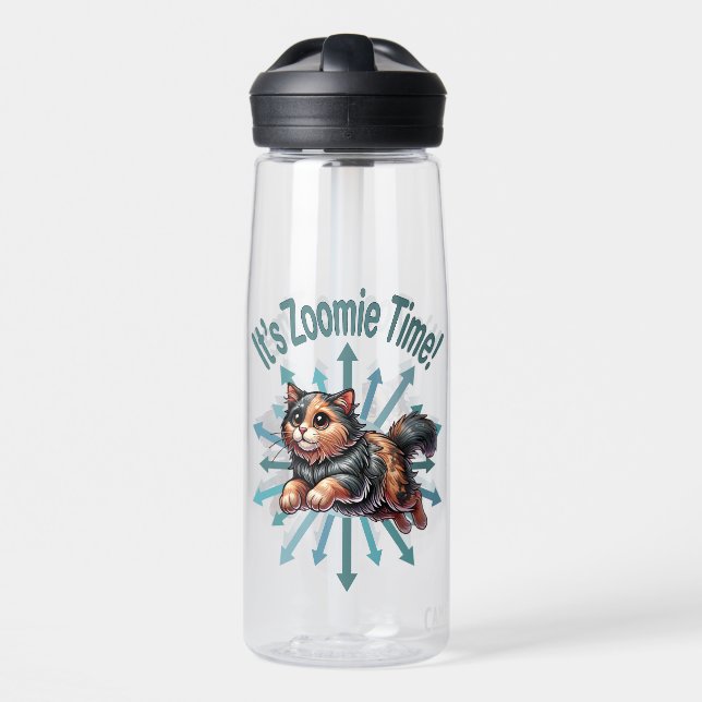 It's Zoomie Time Tortoise Shell Cat Water Bottle (Front)
