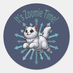 It's Zoomie Time White Cat Classic Round Sticker
