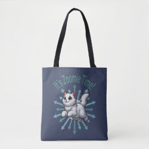 It's Zoomie Time White Cat Tote Bag