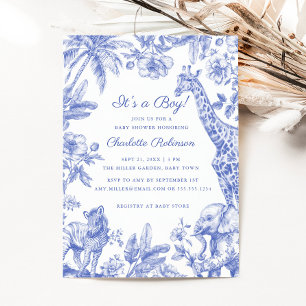 Its'a Boy Blue Boy Baby Shower Safari Toile Invitation