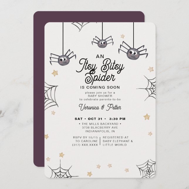 Itsy Bitsy Spider Girl Halloween Baby Shower  Invitation (Front/Back)