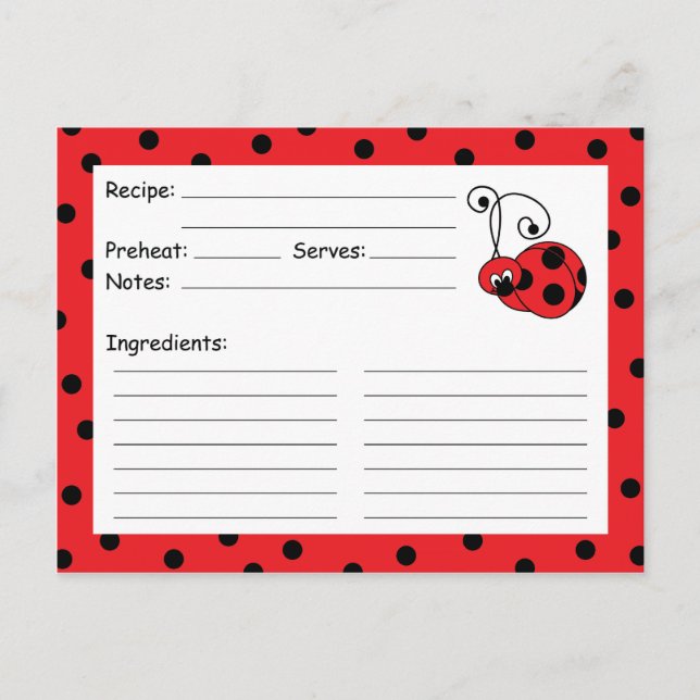 Itty Bitty Ladybug Red Recipe Card (Front)