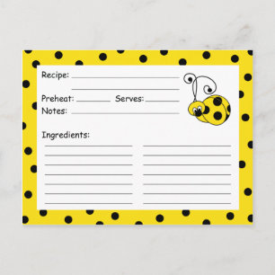 Itty Bitty Ladybug Yellow Recipe Card