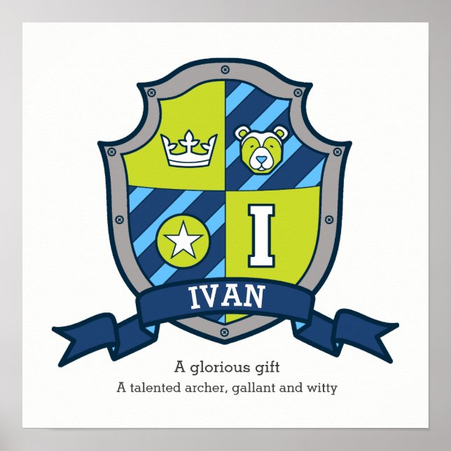 Ivan boys name meaning bear letter I green crest Poster (Front)