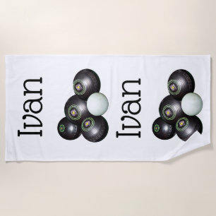 Ivan Name With Lawn Bowls Design, Beach Towel