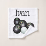 Ivan Name With Lawn Bowls Design, Hand Towel<br><div class="desc">Pictured are black lawn bowls and jack with a men called Ivan name</div>