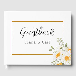 IVANA Elegant Yellow & White Flower Wedding Guest Book