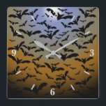 I've Gone Batty For Black Bats & Pretty Moonlight Square Wall Clock<br><div class="desc">Square Wall Clock wall art decor and decorative home furnishing decor accessory printed with a I've Gone Batty For Black Bats & Pretty Moonlight hand drawn graphic artwork drawing design illustration by TheFabricSeal print on demand shop at Zazzle.com #ZazzleMade ©️Original. https://www.zazzle.com/store/thefabricseal This Halloween and anytime of the year classic looking...</div>