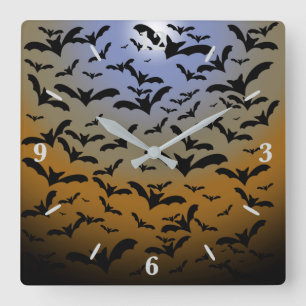 I've Gone Batty For Black Bats & Pretty Moonlight Square Wall Clock
