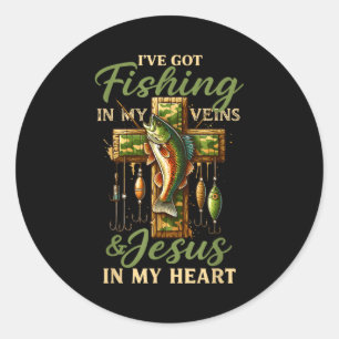 Ive Got Fishing In My Veins & Jesus In My Hear Classic Round Sticker