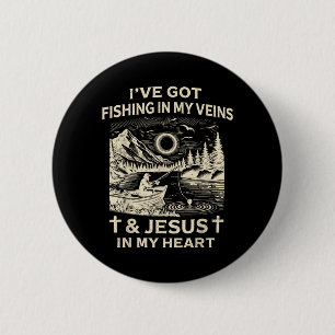 Ive Got Fishing in My Veins Jesus in My Heart 6 Cm Round Badge