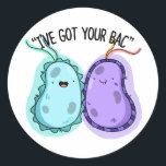 I've Got Your Bac Funny Bacteria Pun  Classic Round Sticker<br><div class="desc">I've Got Your Bac Funny Bacteria Pun features a blue and purple bacteria best friends who know they've got each others' backs. Funny pun gift for family and friends who've got your back.</div>