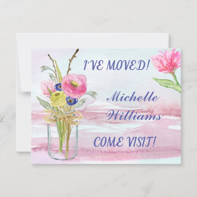I've Moved Budget Elegant Pink Rose Floral Moving  Announcement (Front)