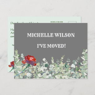 I've Moved Budget Eucalyptus Green Floral Moving Announcement Postcard