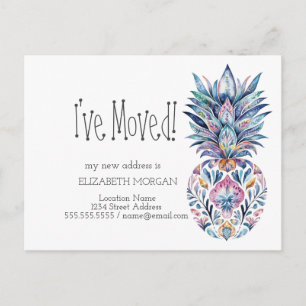 I've Moved,Chic Colourful Pineapple New Address Announcement Postcard