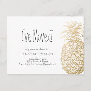 I've Moved,Chic Gold Pineapple New Address  Announcement Postcard