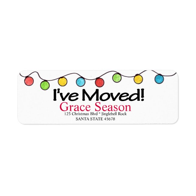 I've Moved  Christmas Tree Lights Return Address Label (Front)
