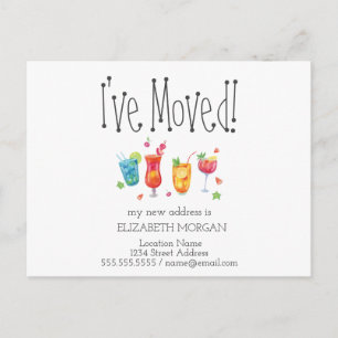 I've Moved,Cocktails Fruits New Address Announcement Postcard