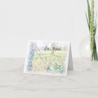I've Moved Coloured Pencil LawnMowing NoteCard