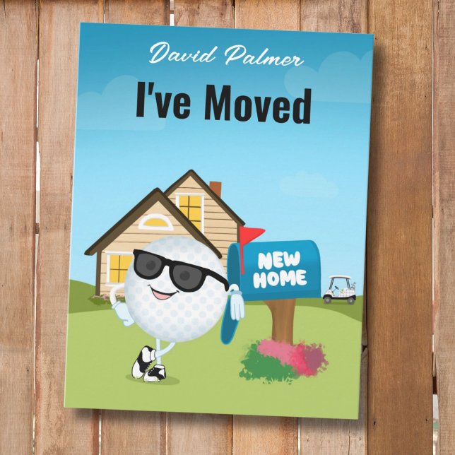 I've Moved Cool Golf Ball Wearing Sunglass Announcement Postcard (Creator Uploaded)
