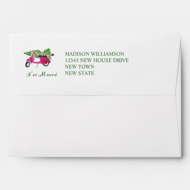I've Moved  Cute Christmas Tree and Scooter Envelope (Back (Top Flap))