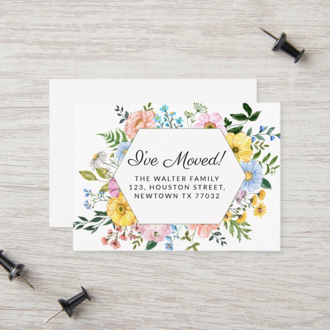 I've Moved Floral Moving Announcement Mini Card (Front/Back In Situ)