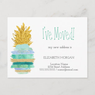 I've Moved,Green,Glitter Pineapple New Address Announcement Postcard
