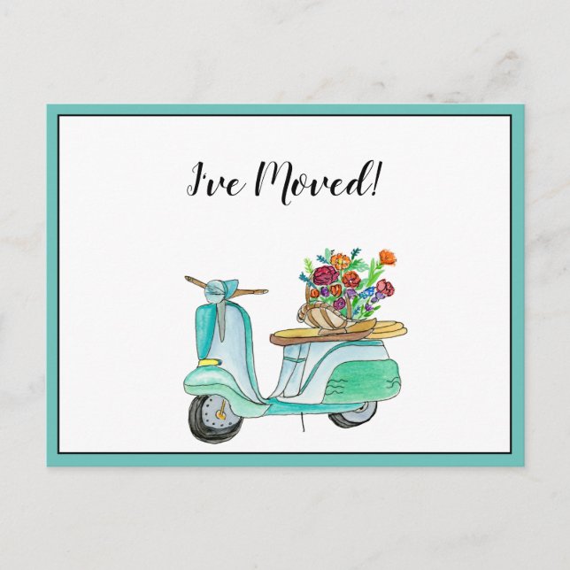 I've Moved Green Scooter Vespa Announcement Postcard (Front)