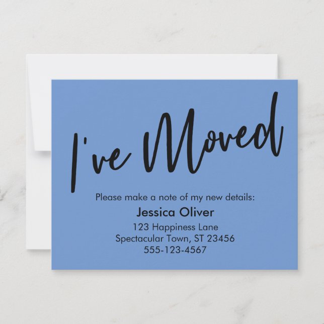 "I've Moved" Handwriting Cornflower Blue Card (Front)