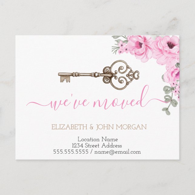  I've Moved Key Flowers New Address Announcement  (Front)
