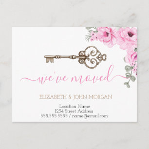 I've Moved Key Flowers New Address Announcement Postcard
