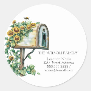 I've Moved,Mailbox Sunflowers New Address Classic Round Sticker