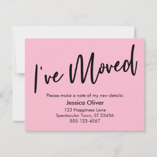 "I've Moved" Modern Handwriting Light Pink Card