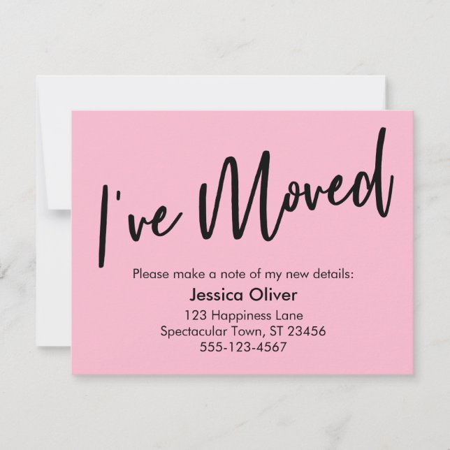 "I've Moved" Modern Handwriting Light Pink Card (Front)