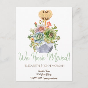 I've Moved, New Address, New Home,Succulents Announcement Postcard