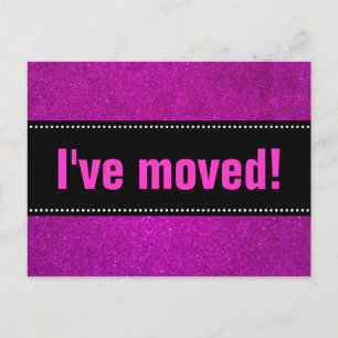 I've moved postcards   black and faux pink glitter