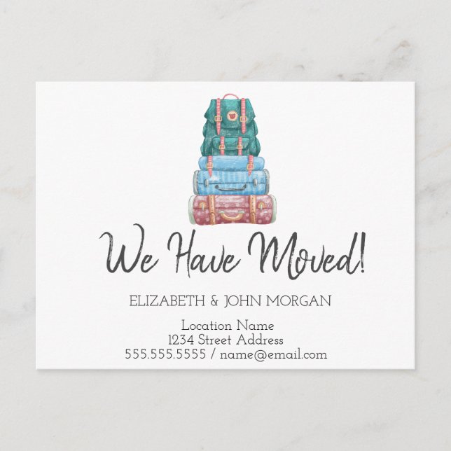 I've Moved, Suitcases New Address Announcement Postcard (Front)