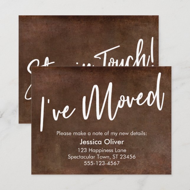 "I've Moved" Typography Grunge Brown Announcement (Front/Back)