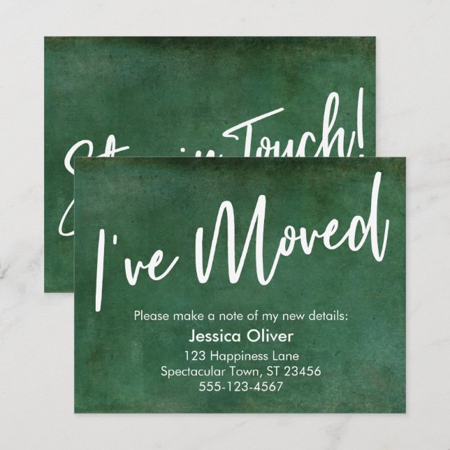 "I've Moved" Typography Grunge Green Announcement (Front/Back)