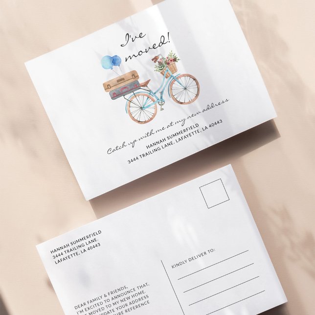 I've Moved Watercolor Bike Moving Announcement Postcard (Creator Uploaded)