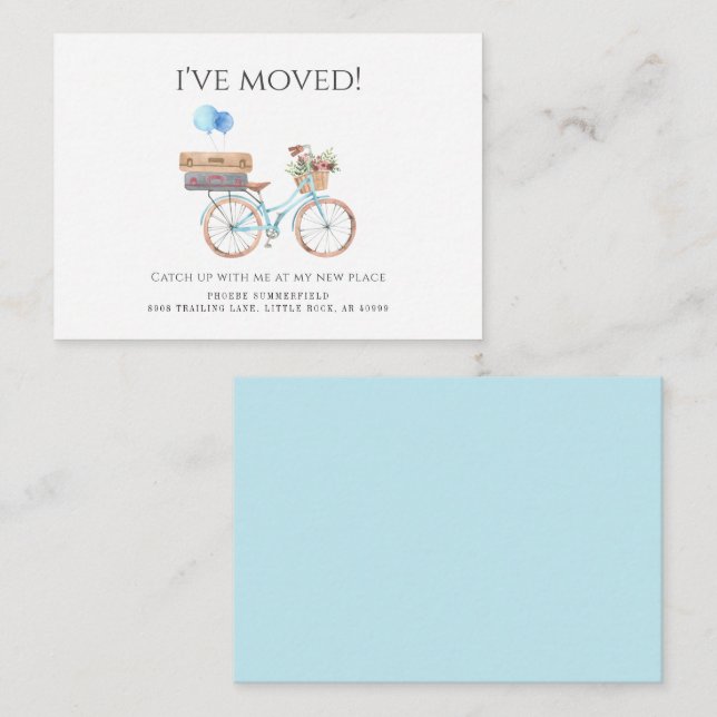 Ive Moved Watercolor Blue Bike Moving Announcement (Front/Back)