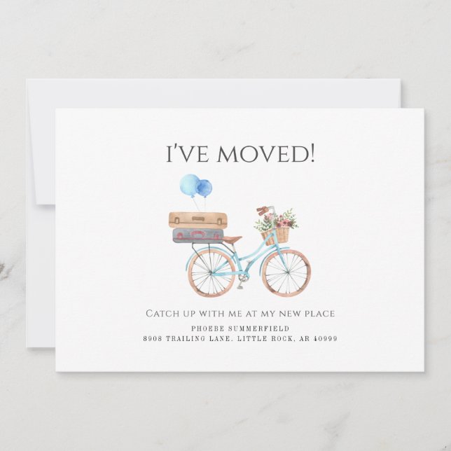 I've Moved Watercolor Blue Bike New Address Moving Announcement (Front)