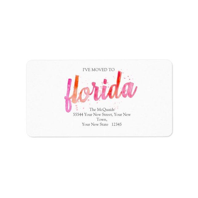 I've Moved Watercolor Florida State Moving Label (Front)