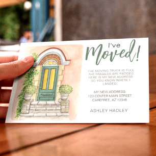 I've Moved Watercolor Green Door Announcement