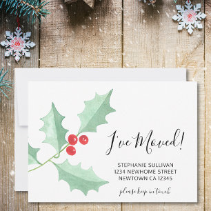 I've Moved Watercolor Holly Announcement Card