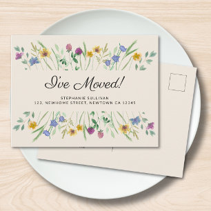 I've Moved Watercolor Wildflower Moving Announcement Postcard