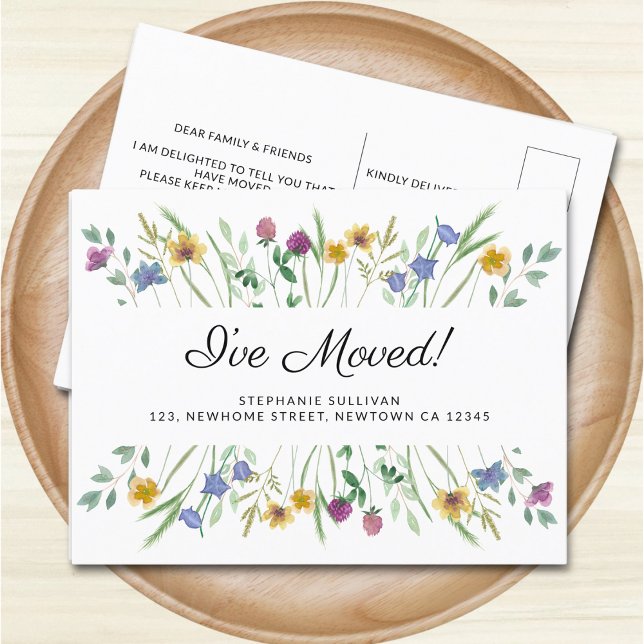 I've Moved Watercolor Wildflower Moving  Announcement Postcard (Creator Uploaded)